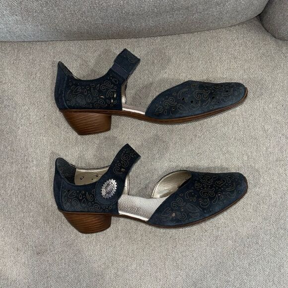 Rieker Mary Jane Shoes Blue Suede size 41/11 - Picture 1 of 5